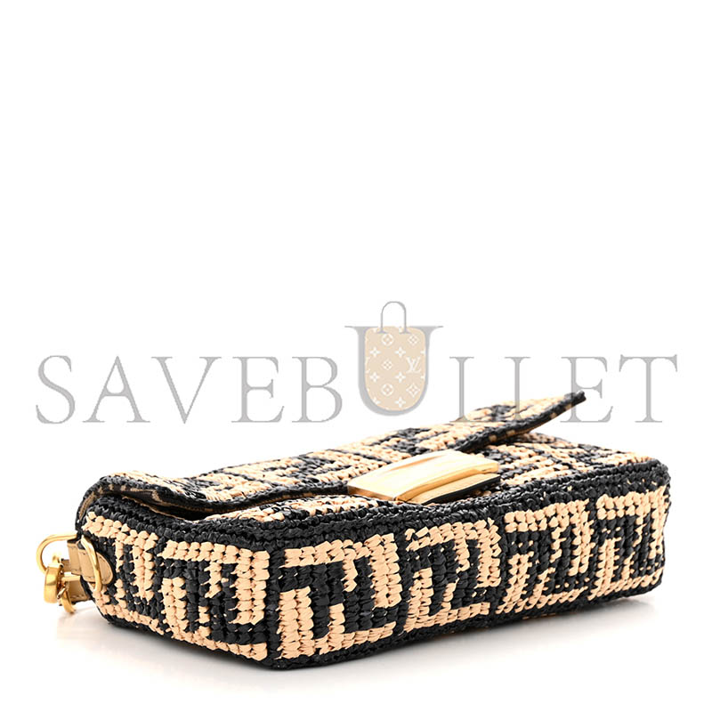 F**di raffia vitello grace ff crochet baguette natural black paglia (27*15*6cm)